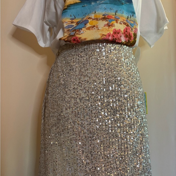 CeCe Gold Sequin Midi Pencil Skirt Cocktail - Picture 1 of 9